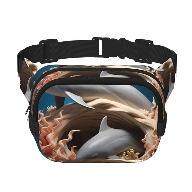 Balery Coral Fish Dolphin Mochila Cinturón para Mujeres y Hombres, Bolsa de Cintura Impermeable de Doble Capa con Correa