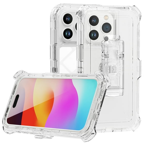 TASHHAR for iPhone 15 Pro Max Case with Belt Clip Holster 3 in 1 Reinforced Bumper Shockproof Non-Yellowing Crystal Clear Case iPhone 15 Pro Max 6.7 inch 2023 Phone
