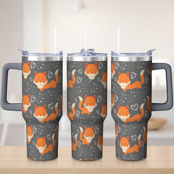 Fox tumbler 40 oz tumbler with handle and straw 304 stainless steel travel cup coffee mug water bottle suitable as a gifts for women gift for fox lovers