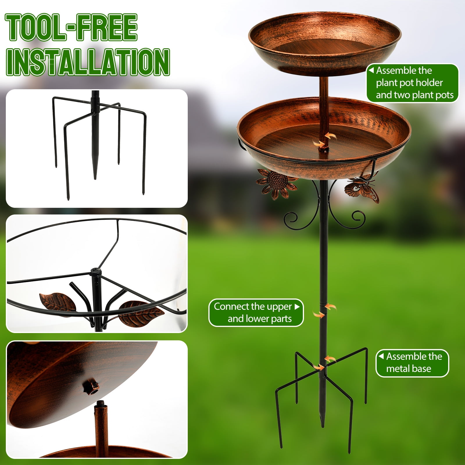Iron Feeding Bird Bath Spike With 5 Pronged Base Decorative Rust Resistant Bird Feeder Standing Bath for Outdoor Garden Patio Yard Lawn