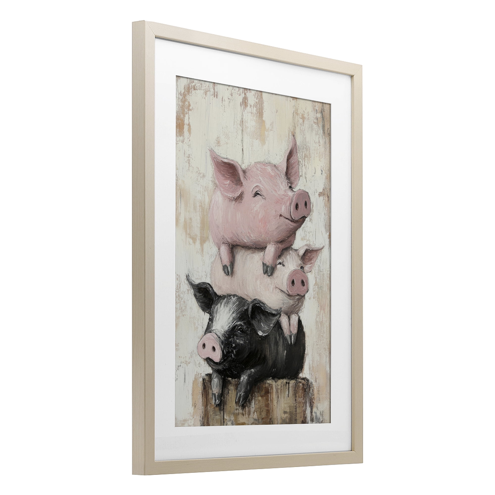 Stupell Industries Pig & Piglet Pile Birch Framed Print Under Glass, design by Tina LeCour