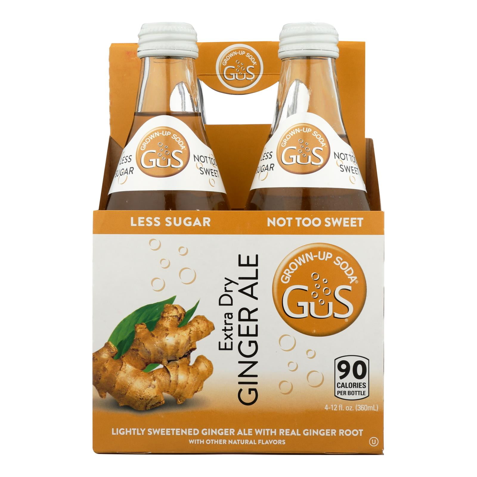 GuS ExtraDry Ginger Ale GrownUp Soda, 12 fl oz, 4 Count