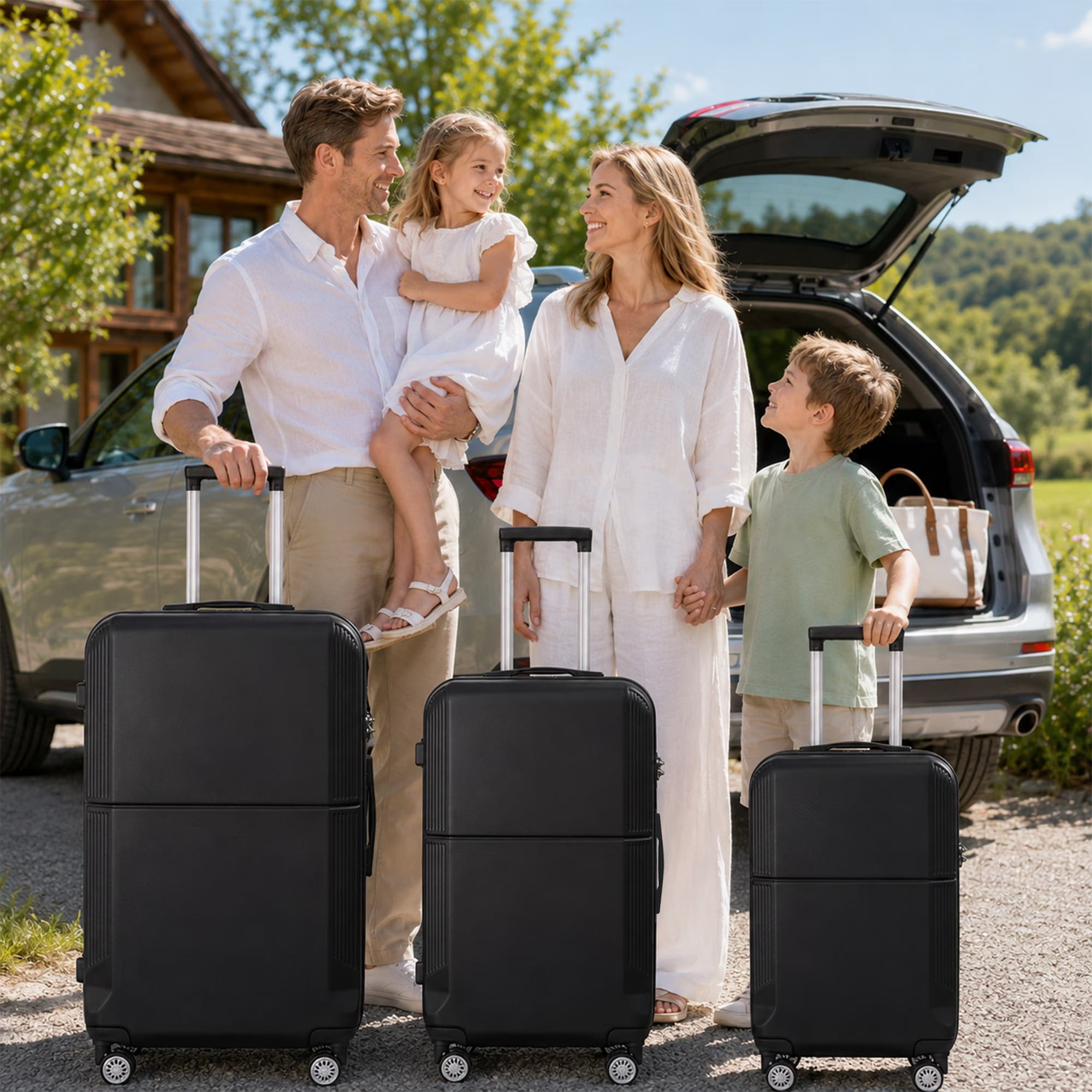 avobird 3-Piece ABS Hardshell Luggage Set – Lightweight and scratch-resistant, featuring silent 360° spinner wheels and TSA-approved locks, 20"/24"/28", Black