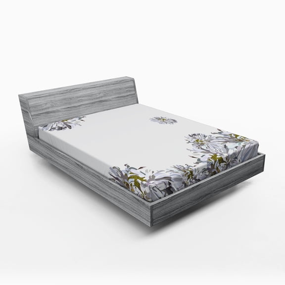 Ambesonne Flower Fitted Sheet, Chamomiles Springtime, Full Size, Grey Mustard