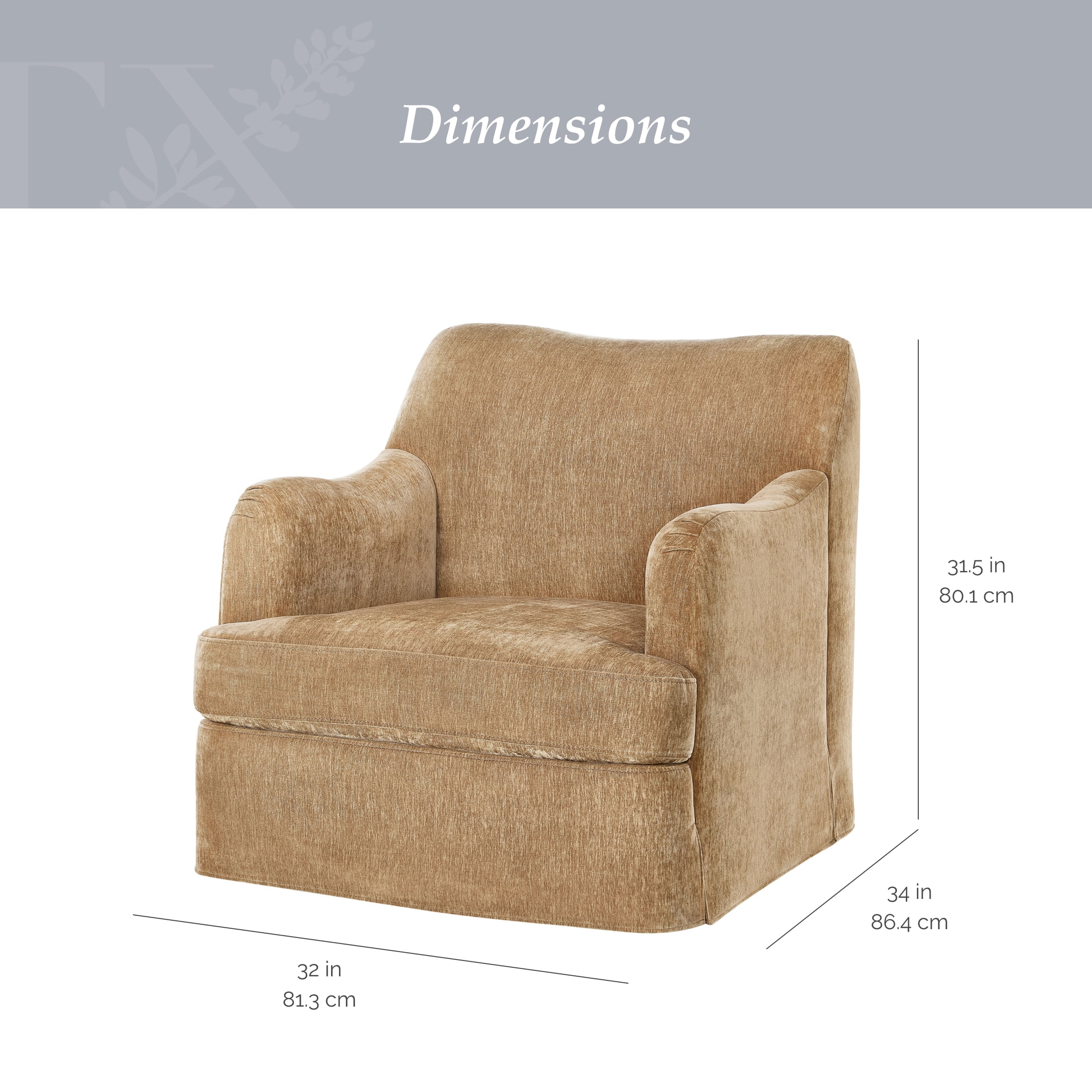 My Texas House Lauren Swivel Accent Chair, Honey Brown Fabric Upholstery