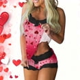 thumbnail image 5 of Valentines 2 Piece Outfits Womens Lace Trim Pajama Set Casual Spaghetti Strap Top with Shorts 2 Pacs Valentine's Day Heart Print Lounge Outfit, 5 of 6