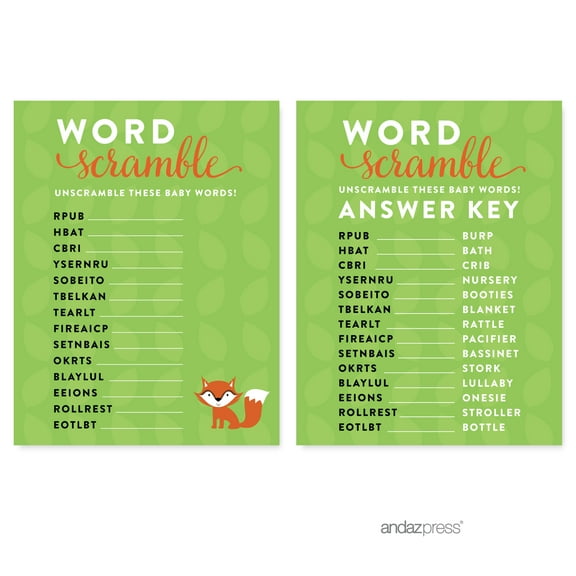Word Scramble  Woodland Animals Deer Baby Shower Games , 20-Pack