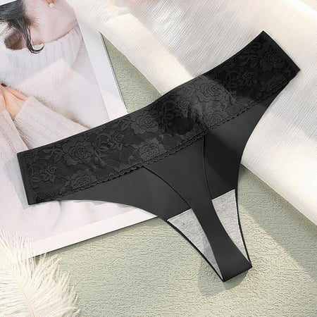 

NEGJ Women Mid Low Waist Sexy Lace Thong Ice Silk Seamless Comfortable Cotton Crotch Briefs