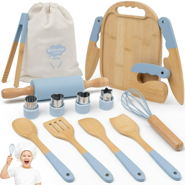 Set de cocina de madera para niños Biticolor, 15 piezas, kit Montessori