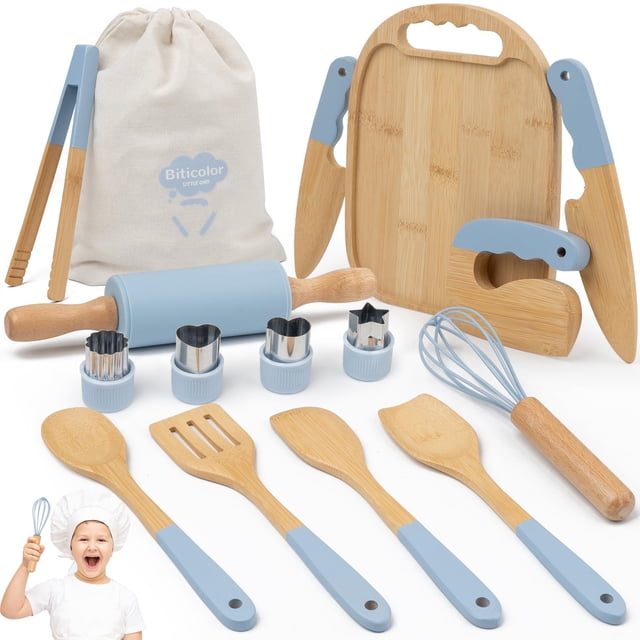 Set de cocina de madera para niños Biticolor, 15 piezas, kit Montessori