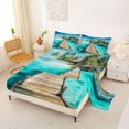 thumbnail image 2 of jejeloiu Tropical Beach Pier Bed Sheets,Palm Tree Print Full Size Sheets For Boys,Teal Blue,4pcs,1 Flat Sheet, 1 Fitted Sheet and 2 Pillowcases, 2 of 6