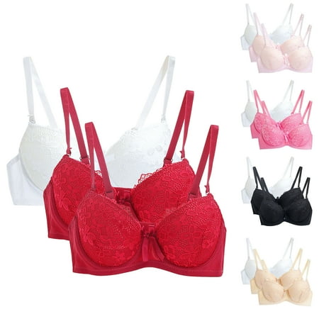 Brnmxoke 3PC Women s Minimizer Lace Bras No Underwire V Neck Scalloped Full Coverage Unlined Bra Comfortable Soft Everyday Bra Hot Pink M