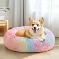 thumbnail image 5 of Sasttie 36in Calming Donut Dog Bed, Washable Round Plush Faux Fur Pet Bed, Rainbow, 5 of 7