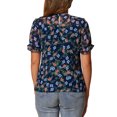 thumbnail image 3 of INSPIRAR CHIC Blusas de Chifón para Mujeres con Mangas Cortas, Con Volantes, Florales, para Trabajo Oficina, Talla L, Azul Oscuro, 3 of 6