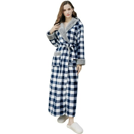 

Metich Women s Full Length Fleece Bathrobes Warm Plush Terry Cloth Bathrobe Nightwear Pajamas M-XL Women Blue