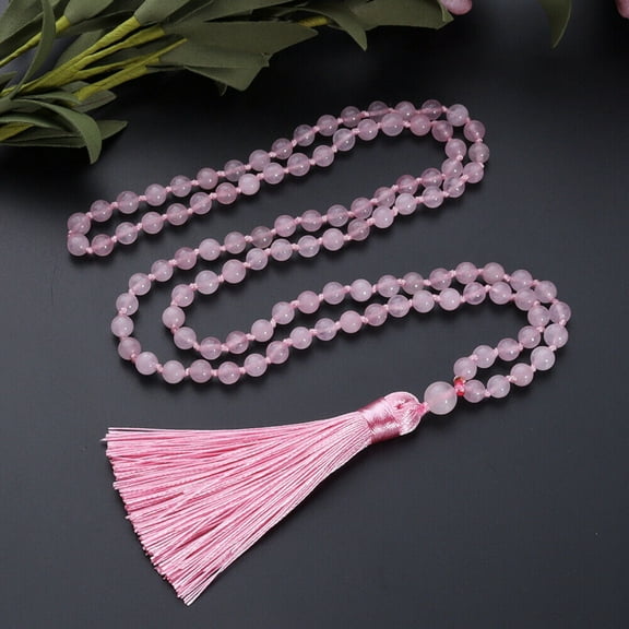Natural Rose Quartz Beaded Necklace Multi-Strand Tassel Adjustable Spiritual Jewelry
