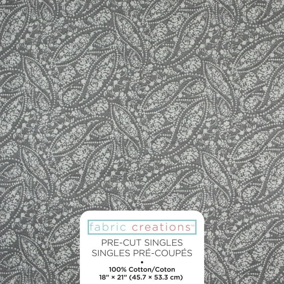 Fabric Creations Grey with White Paisley Fat Quarter Pre-Cut Fabric - 18" x 21" / 45cm x 53cm, 18" x 21" / 45cm x 53cm