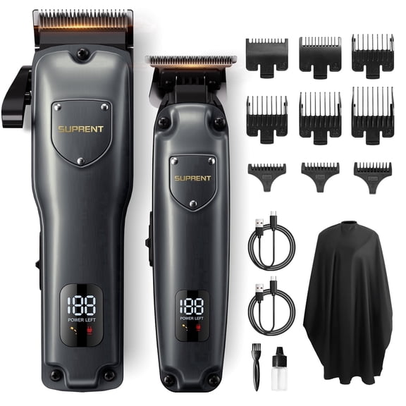 SUPRENT Cordless Hair Clippers for Men, Professional Hair Trimmer Kit with LED Display and USB-C Charging