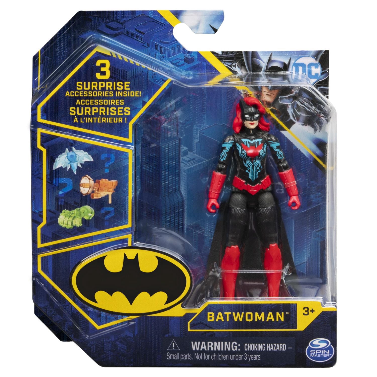 Batman, Figurine articulée Batwoman de 10 cm avec 3 accessoires mystère, pour les enfants à partir de 3 ans