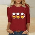 thumbnail image 2 of Yuanlook Womens Shirts 3/4 Length Sleeve Round Neck Tops Loose Fit Shirts Blouse - Red - XXXXL, 2 of 5
