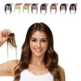 thumbnail image 1 of Extensiones de Flequillo de Cabello Humano con Clip para Mujer | Flequillo Curvo Semi-Hecho a Mano con Patillas | Marrón Natural, Negro, Rubio | Mechón de Cabello Real | 1 Pieza | Patillas 22cm, 1 of 6