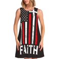 thumbnail image 1 of Gaeub Robe Sans Manches à Imprimé Croix Drapeau Américain pour Femmes, Robe Décontractée de Plage, Robe Longue d'Été avec Poches, 1 of 7