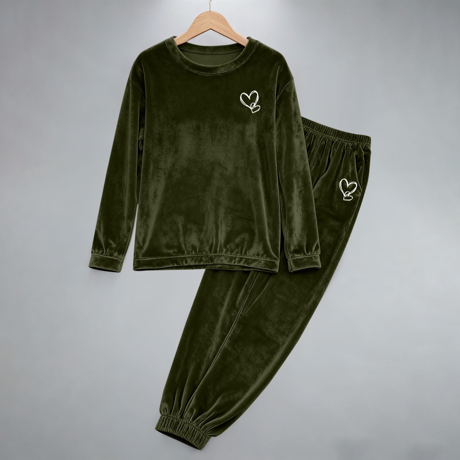 Women's Velvet Pajama Set Warm Long Sleeve Shirts & Joggers 2 Piece Jogging Suit Soft Sweatsuit Set Fashion Tracksuit Trendy Sleepwear Comfy Pjs Winter Outfits