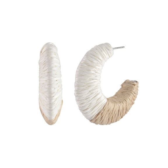 Time and Tru Adult Female Silver-Tone White and Natural Raffia C-Hoop Earring