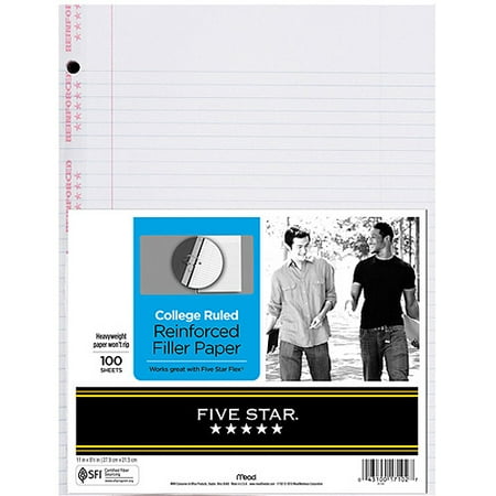 Five Star Reinforced Filler Paper - College Rule, 11" x 8-1/2", Pack of 100 Sheets