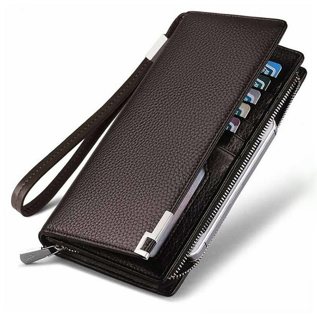 Long Wallet Large Capacity Faux Leather Zipper Billfold Clutch Wallet for Men