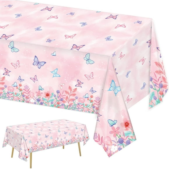 MGEZCOO - Paquete de 3 manteles de mariposas desechables de plástico para mesa, decoración de cumpleaños para niñas y niños, 108 x 54 pulgadas