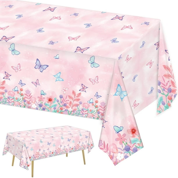 MGEZCOO - Paquete de 3 manteles de mariposas desechables de plástico para mesa, decoración de cumpleaños para niñas y niños, 108 x 54 pulgadas