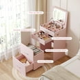 thumbnail image 3 of SELOOYE 3 in 1 Vanity Desk, Compact Vanity with 3 Drawers, Makeup Desk with Flip-up 3 Colors Lighting Mirror and Cushioned Stool, Small Vanities Nightstand Perfect for Bedroom, Pink, 3 of 7