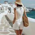 thumbnail image 5 of Cagogo Women's Sleeveless V Neck Blazer Shorts 2 Piece Set Solid Elegant Vacation Outfit Slim Two Piece Matching Lounge Suits Summer Cruise Travel Clothes, White M, 5 of 7