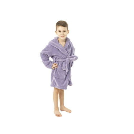 

BC BARE COTTON Kids Microfiber Fleece Hooded Robe - Boys - Lavender - Medium