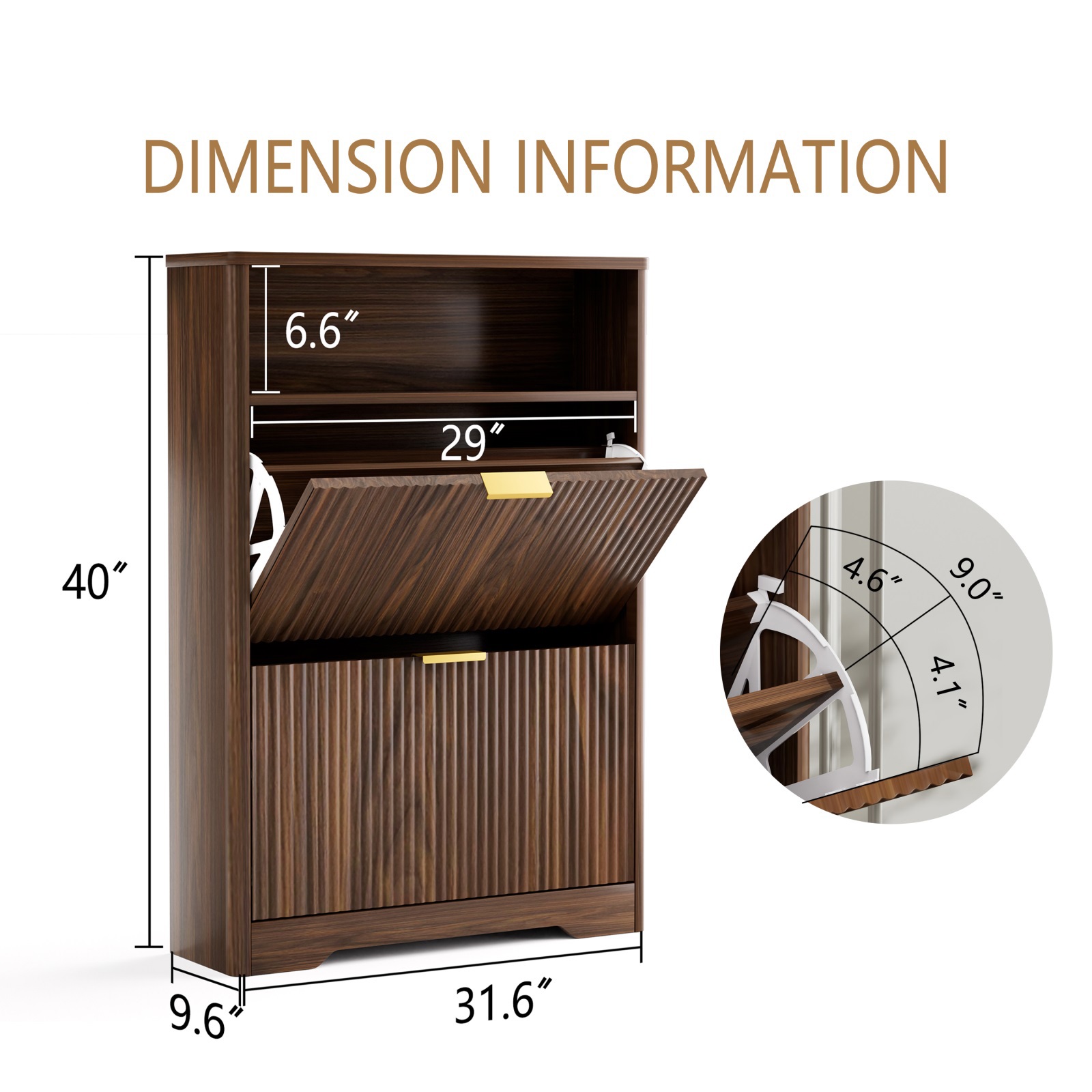 Hommoo Shoe Cabinet Storage with 2 Flip Drawers, Tall Freestanding Shoe Rack Organizer for Entryway, Foyer& Hallway, Walnut