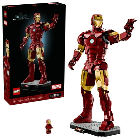 LEGO Marvel Iron Man Mark 3 Collectors’ Edition Building Set - Poseable Super Hero Construction Kit W/Mark 3 Minifigure for Adults, Ages 18  - Collectible Gift Idea for Birthdays - 76344