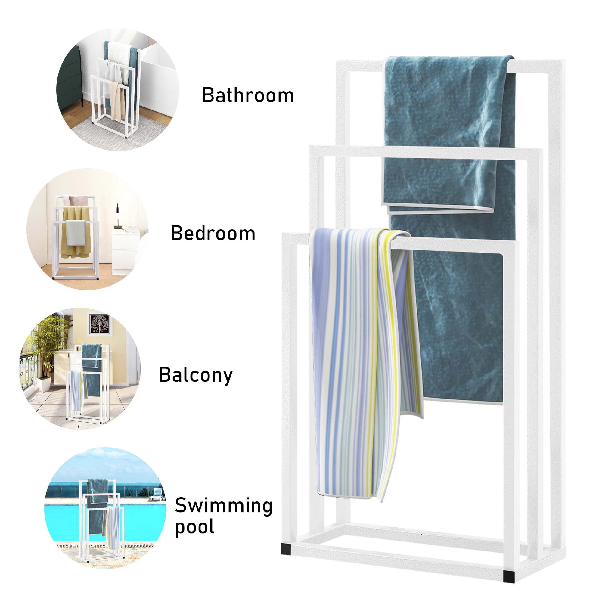 Aukfa Metal 3 Tiers Freestanding Towel Rack for Bathroom Outdoor - White