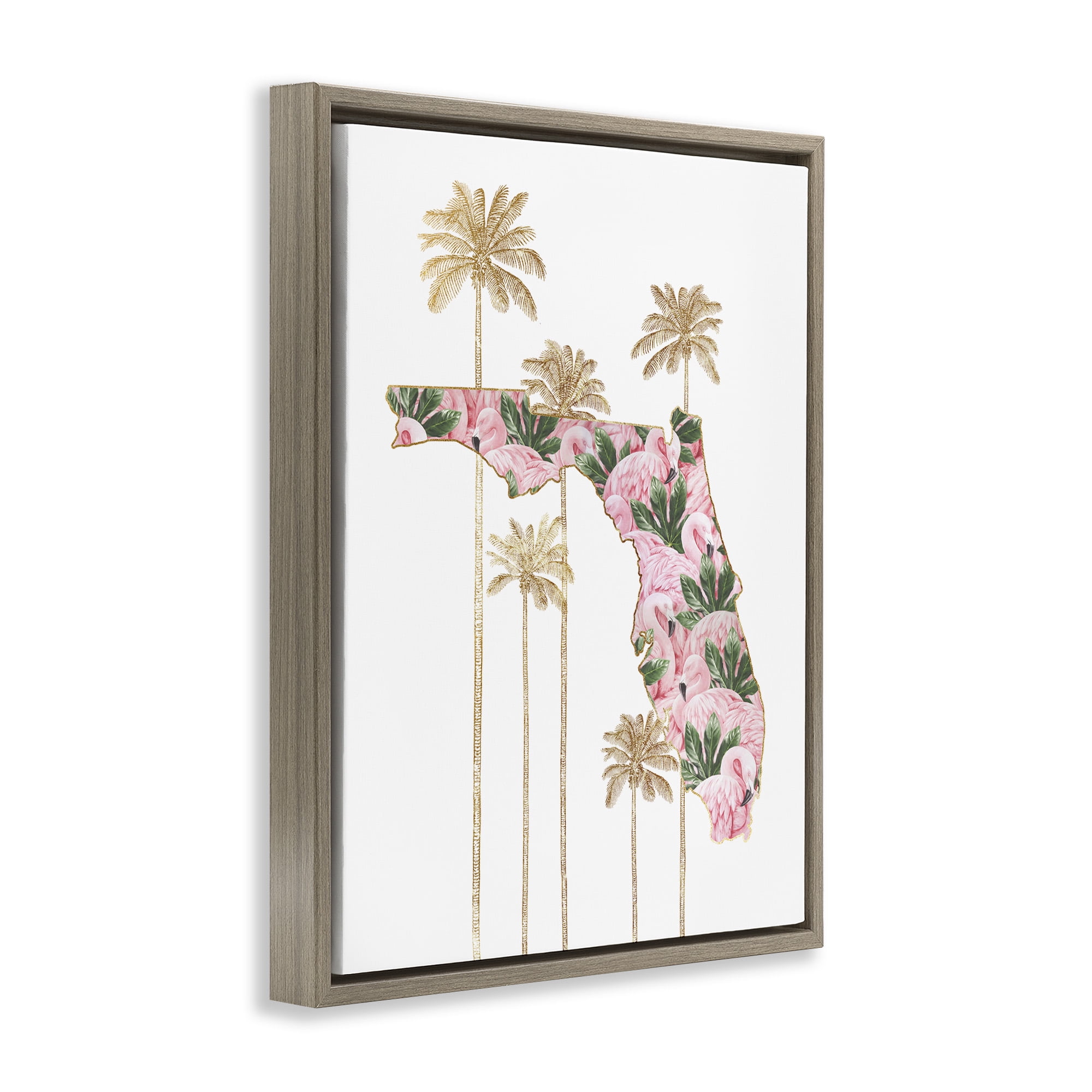 Stupell Industries Flamingo Patterened Florida Town & City Painting Brown Floater Framed Canvas Art Print Wall Art, 17 x 21