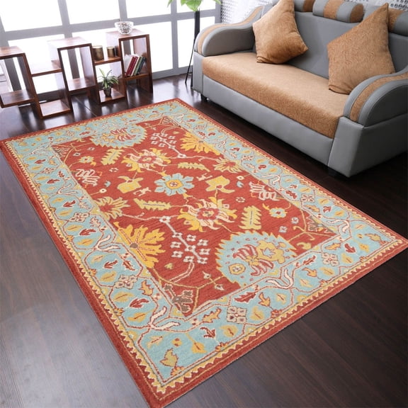 Rugsotic Carpets Hand Tufted Wool Eco-Friendly 10'x13' Area Rugs Rectangle Red Light Blue Oriental High Pile Thick Handmade Anti Skid Indoor Rug for Living Room, Bedroom K00683