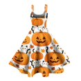 thumbnail image 3 of Fgvctg Halloween Wedding Guest Dresses for Women Dinner Cocktail Dress 1950s Pumpkin Ghost Witch Print Crewneck Dress Oversized Halloween Sleeveless Clothing Pretty Outfit Yellow M, 3 of 4