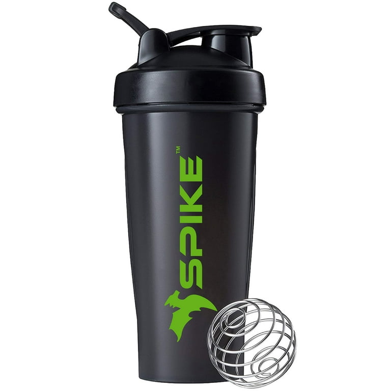 Spike Protein Shaker Blender Bottle for Whey Protein Mix, Cycling, Gym Water Bottle with Stainless Steel Blender Ball 700ml (Black, Pack of 1)