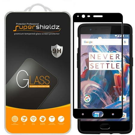 [2-Pack] Supershieldz OnePlus 3 / OnePlus 3T  [Full Screen Coverage] Tempered Glass Screen Protector, Anti-Scratch, Anti-Fingerprint, Bubble Free (Black (Oneplus 3t Best Tempered Glass)