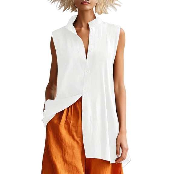 Posijego Button down Tank Tops for Women Sleeveless Long Shirts Summer Casual Business Office Work Tank Tops for Women