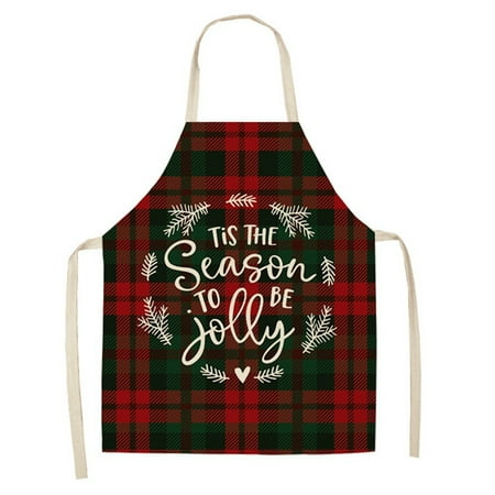 

Christmas Design Apron Retro Printing Kitchen Apron Cotton Linen Adult Bibs Cleaning Baking Cooking Accessories B