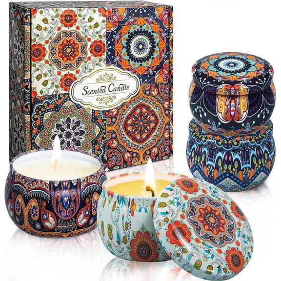 OSHINE 4-PACK Christmas Candles Scented Candles Gift Set 100% Natural Soy 4.4 oz Strongly Fragrance Stress Relief for Halloween,Christmas,Valentine's Day,Birthday,Anniversary