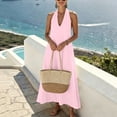 thumbnail image 6 of QUNYINEY A Line Womens Dresses Summer Long Beach Pink Sleeveless Sundress Vacation Loose Fit Halter Casual Dresses, 6 of 7