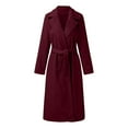 thumbnail image 5 of CCRFTGI Pea Coats for Women Casual Belted Woolen Blend Trench Mid Long Pea Coats Trendy Lapel Collar Coat Warm Jacket Outwear with Belt Wine S, 5 of 8