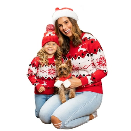

JYYYBF Christmas Sweater for Parent-child Ugly Snowflake Pattern Long Sleeve Crew Neck Family-Matching Xmas Pullovers Red
