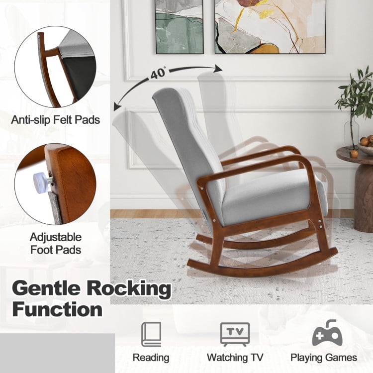 Finihen Rocking Chair, Modern Upholstered Accent Chair, Rocking Chair with Ottoman and Solid Rubber Wood Frame and Padded Cushion, for Living Room, Bedroom, Gray Finihen Rocking Chair, Modern Upholstered Accent Chair, Rocking Chair with Ottoman and Solid Rubber Wood Frame and Padded Cushion, for Living Room, Bedroom, Gray